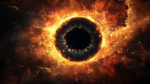 Fiery cosmic portal swirling at the edge of darkness.