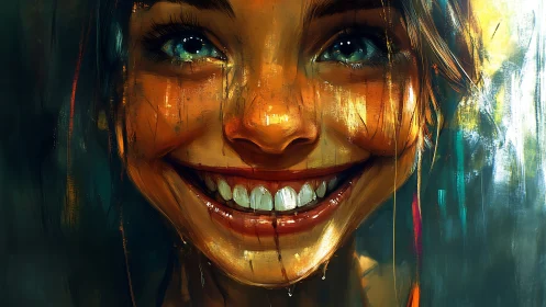 Sunlit brushstrokes explode into a wildly joyful portrait smile