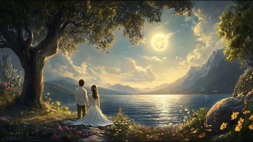 Two Hearts Beneath the Golden Moon's Embrace.