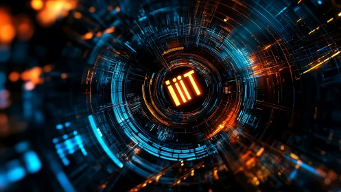 Futuristic iiit logo in glowing concentric data vortex.
