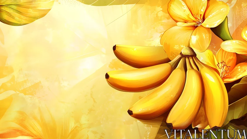 Banana cluster illustration with luminous yellow florals.