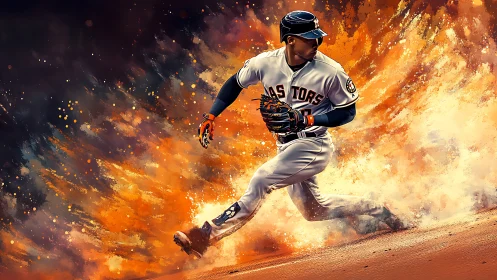 Dynamic baseball runner rendered in high-impact digital painting