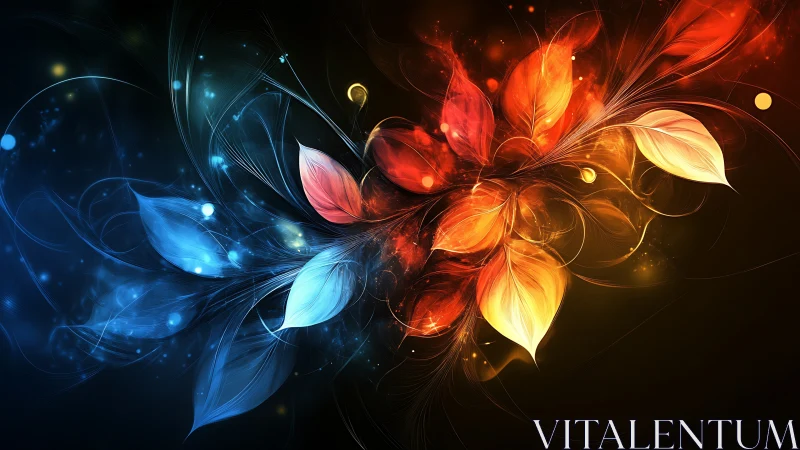 Abstract dual-color floral burst contrasts fire and ice energy