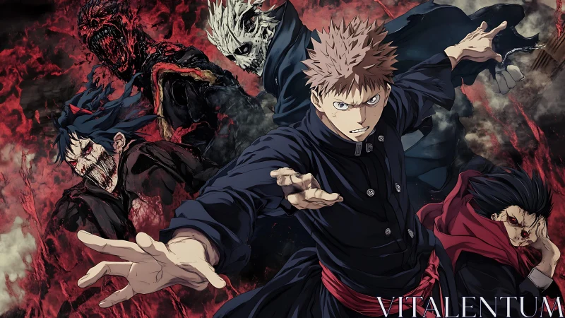 Dynamic cursed energy battle with three monstrous adversaries