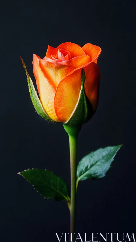 Orange Rose Against Dark Background.