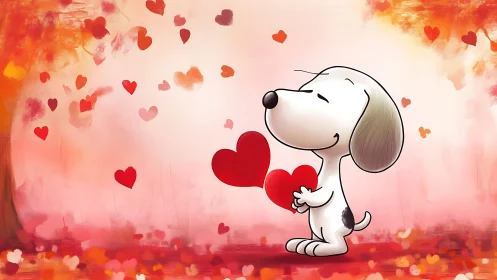 Cheerful Dog Holding Hearts. Love's Affectionate Companion.