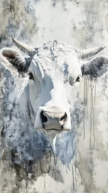 Monochrome bovine portrait with expressive dripping ground.