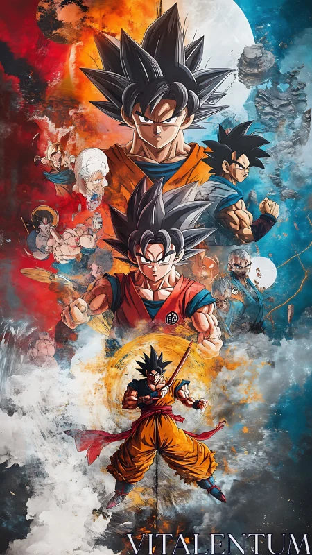 Saiyan saga collage ignites a cosmic storm of rising power.