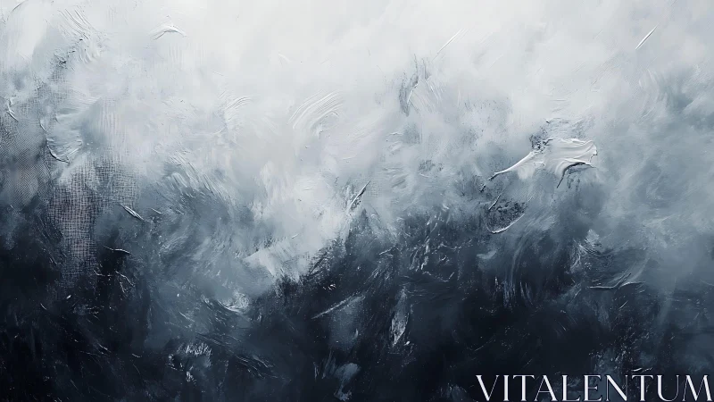 Abstract stormy sky painting in cool monochrome tones.