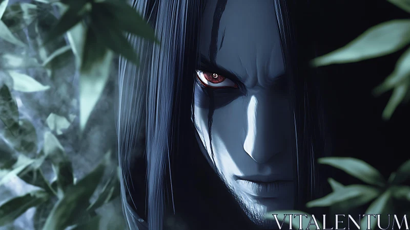 Moonlit stalker studies the forest through a burning gaze