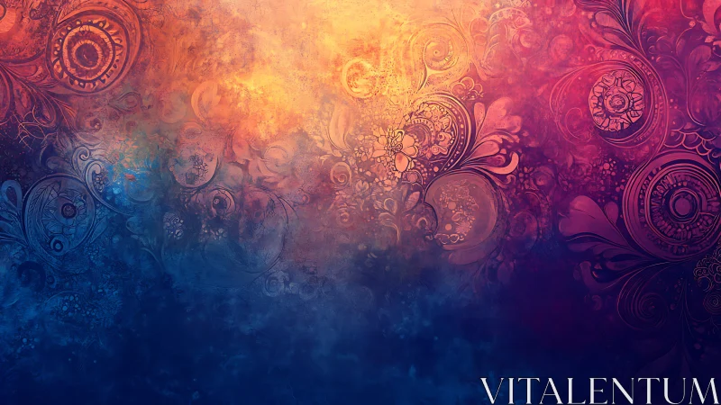 Warm to cool ornate abstract gradient background design.