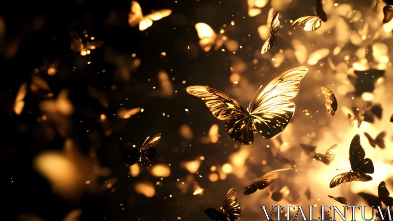 Golden Butterflies in Glowing Light, Dreamlike Fantasy Art.