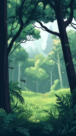 Forest Clearing Path Through Dense Woodland Landscape