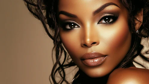 Radiant close up portrait with luminous golden beauty.