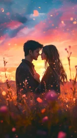 Two souls intertwined beneath the golden hour's luminescent embrace.