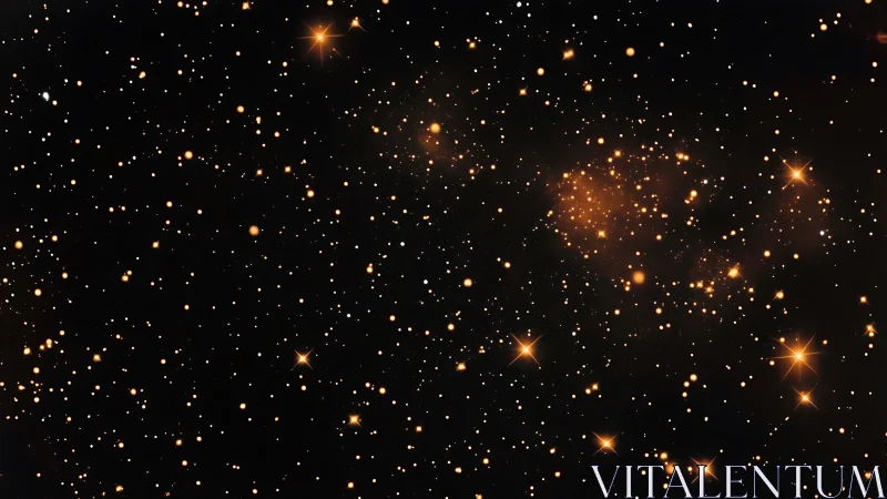 Dense starfield with orange cluster against deep black sky.