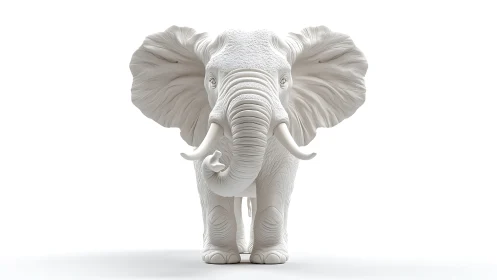 Monochrome frontal rendering of detailed elephant figure.