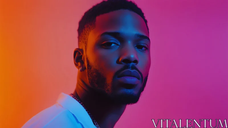 Neon gradient portrait in cinematic photorealistic lighting.