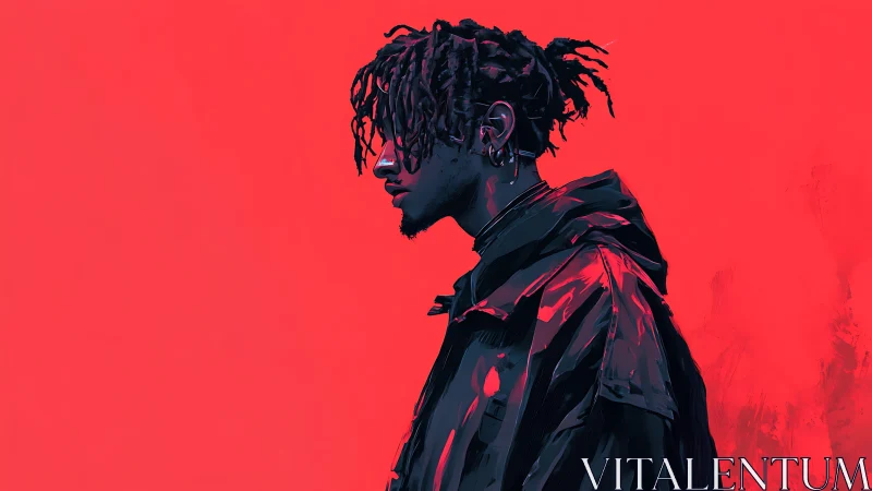 Moody side profile of a thoughtful figure in bold red glow.