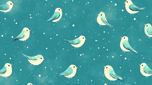 Cute Blue Birds Seamless Pattern in Whimsical Cartoon Style.
