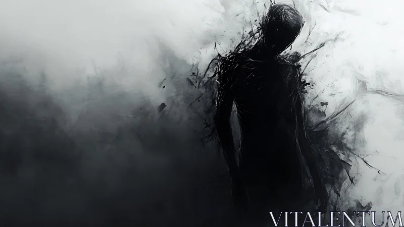 Shadowed human silhouette emerging within abstract smoke.