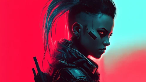 Neon-contrasted cyberpunk operative in side-profile study.