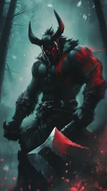 Horned reaper stalks the frostbitten forest with embered rage