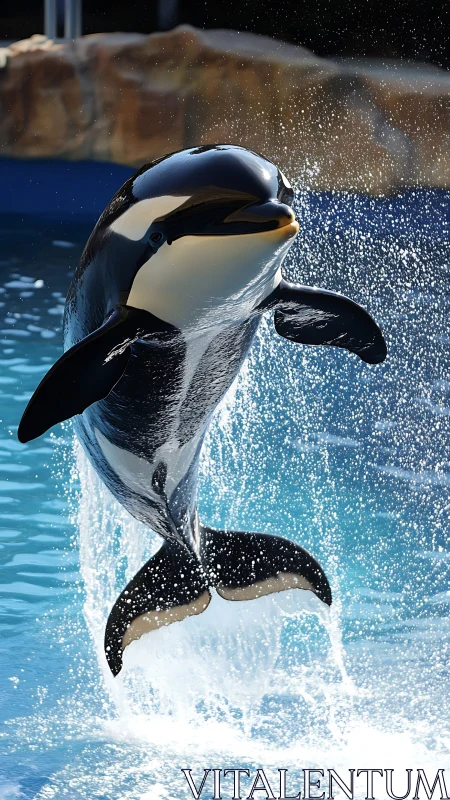 Photorealistic orca leap with high-speed aquatic detailing.