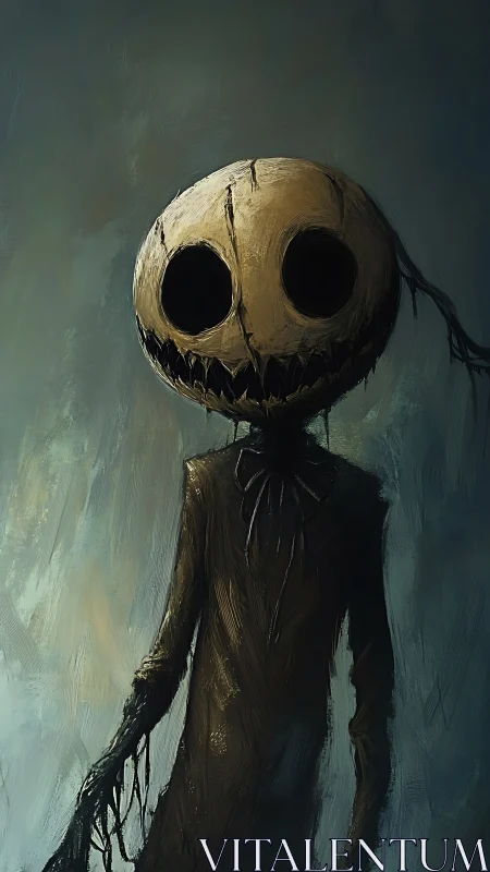 Humanoid figure with spherical head stands against muted backdrop