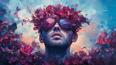 Petals and sunglasses frame a dreamy, skywashed daydream
