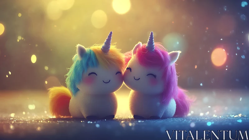 Starglow cuddle unicorns sharing rainbow sparkles of joy.