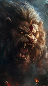 Digital rendering shows roaring lion head in lateral view