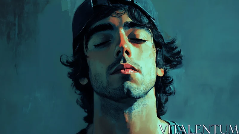 Sun-drenched daydreamer in teal-blue urban hush.