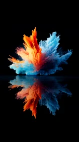 Symmetric color plume digital painting with mirror reflection.