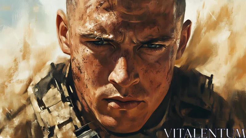 Tactical soldier portrait with high-intensity desert lighting.