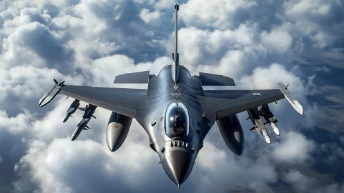 Stealth fighter jet cuts through soft cloud cover in flight.