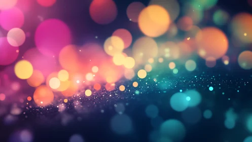 Colorful Abstract Bokeh Lights on Dark Background, Digital Art.