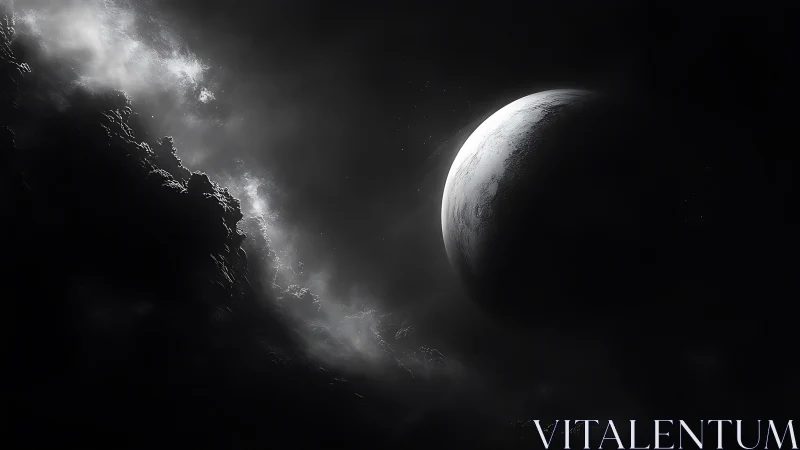 Luminous crescent planet emerges from obscured cosmic shadow