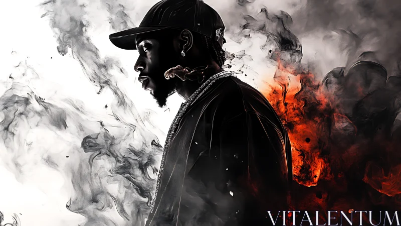 Digital painting portrait with dual-tone smoke composition balance.