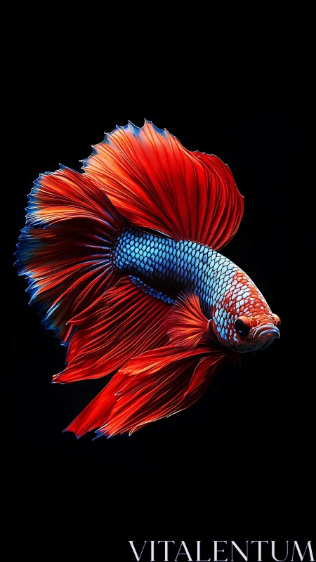 Photorealistic scarlet betta in dynamic side profile composition.