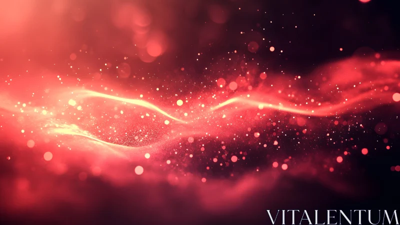 Vibrant Abstract Red Light Waves With Sparkling Particle Effects.