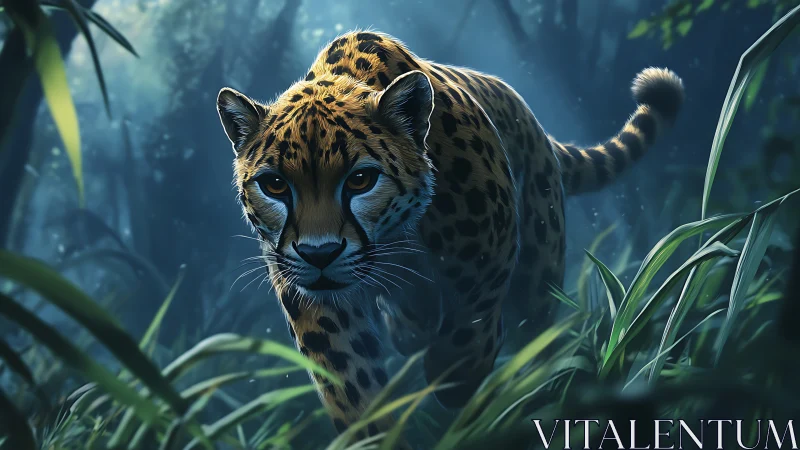 Cougar in Jungle. Digitally Rendered Wildlife Art.