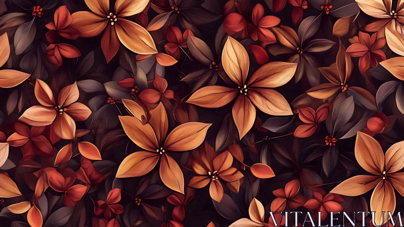 Copper-toned floral illustration with layered autumn petals.