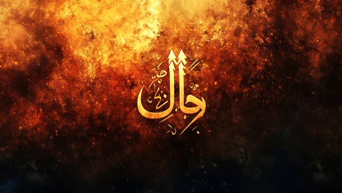 Arabic calligraphy on textured fiery abstract background.
