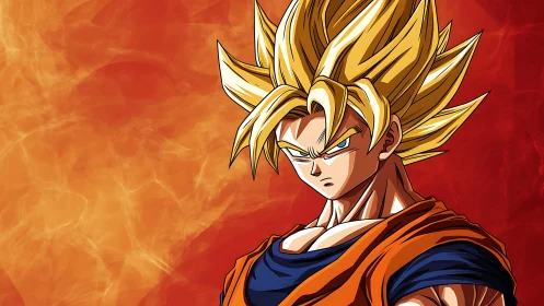 Fiery anime warrior stands strong against a blazing backdrop