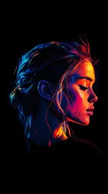 Neon-lit woman in profile rendered with vivid strokes.