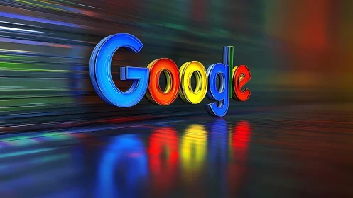 Google logo rendered in 3D with colored motion background.