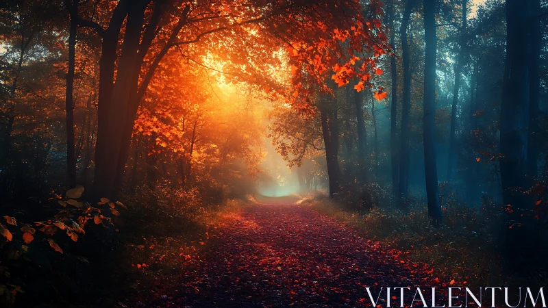 Autumn Forest Path at Golden Hour.