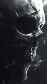 Fractured metallic skull rendered with high-contrast subsurface scattering