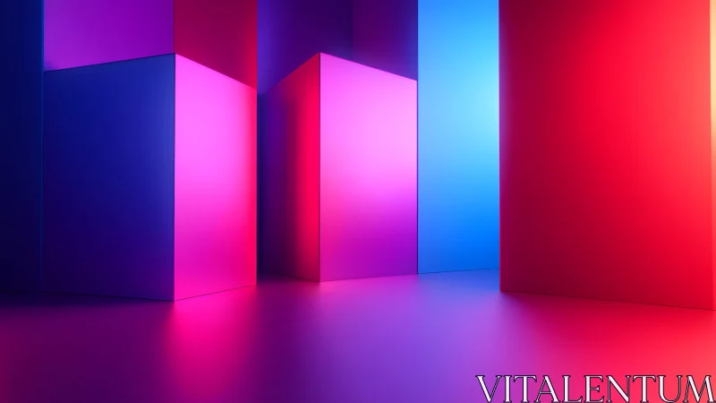 Vibrant geometric blocks with neon lighting in abstract style.